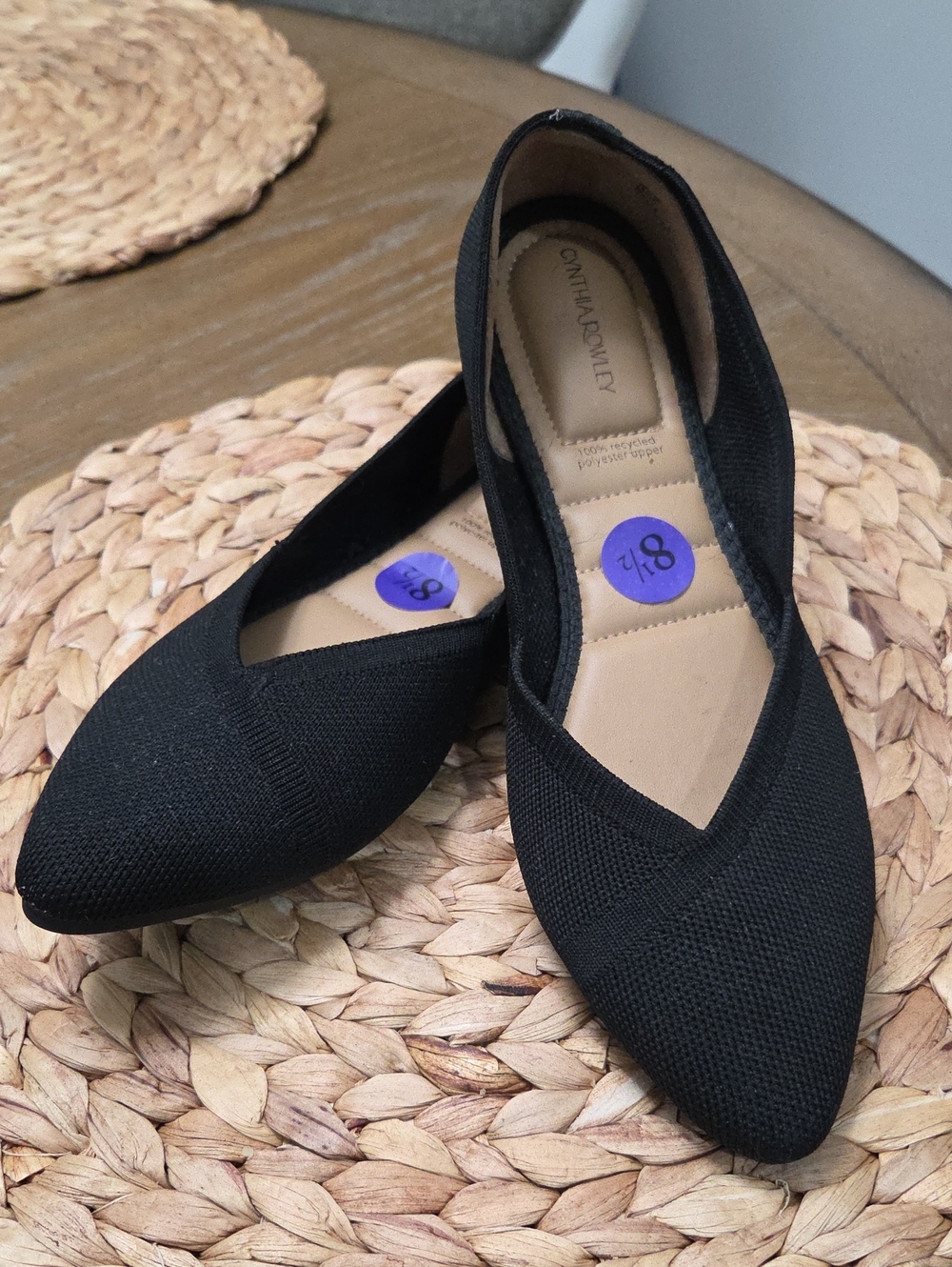 Cynthia Rowley Calla Black Knit Pointed Toe Flats Size 8.5 M